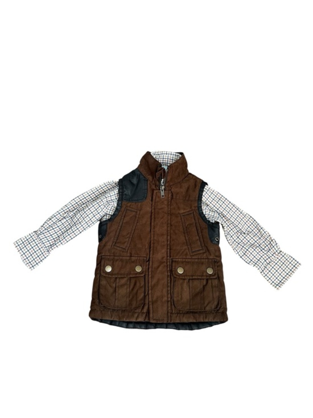 Class Club Brown Quilted Vest with Plaid Shirt